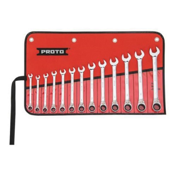 Combination Wrench Set, Ratcheting Reversible, Metric System of Measurement, 7 to 19 mm, 13 Piece, For Use With: 4, 6 and 12 Point Fastener, 12 Point, Box End Drive, Full Polished