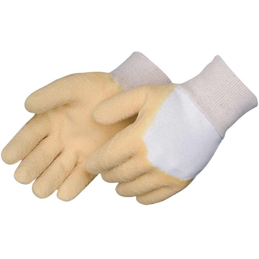Chemical Supported Glove, Single Dipped, Yellow, Crinkle Grip Style, Jersey Lining, Knit Wrist Cuff, Supported, Natural Rubber Latex Coating, Resists: Chemical