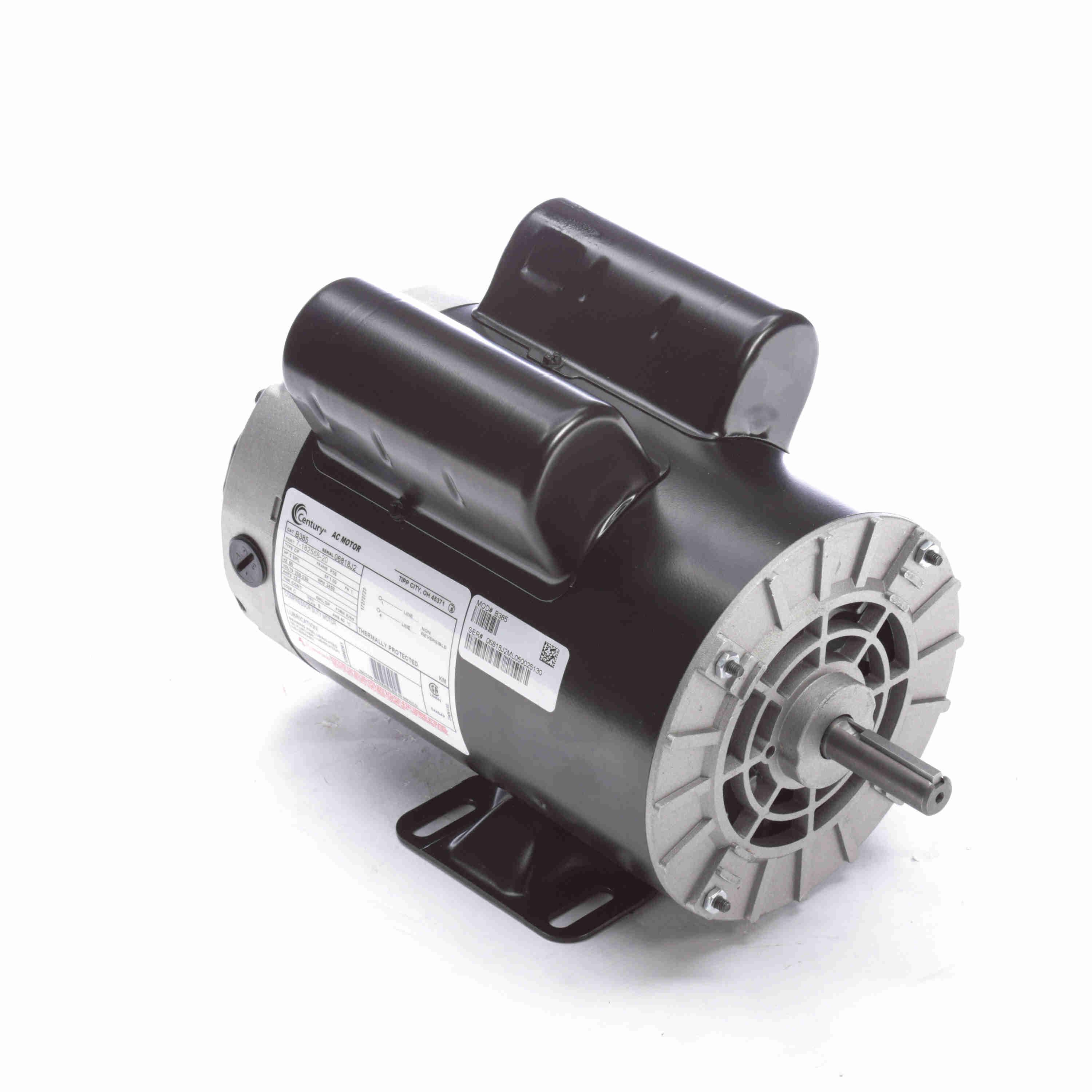 Air Compressor Motor, 5 SPL HP, 208 to 230 V, 15.0 A, 60 Hz Frequency, 1 Phase, 3450 RPM Speed, 1 Speed, DPG Enclosure, P56 Frame, 0.625 in Dia x 1.94 in L Shaft, Clockwise Rotation, Rigid Base Mounting, 40 °C, Rolled Steel