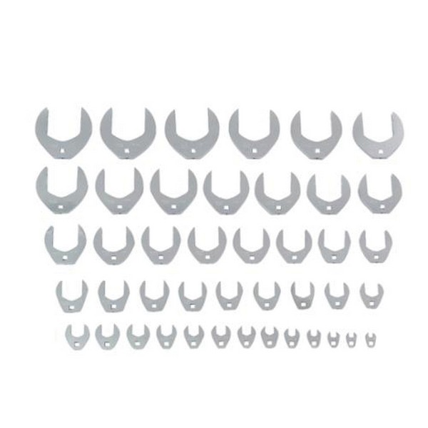 Crowfoot Wrench Set, Anti-Slip, Imperial System of Measurement, 3/8 to 3 in Size, 43 Piece, Specifications: 3/8 in Open End Drive, Alloy Steel, Full Polished