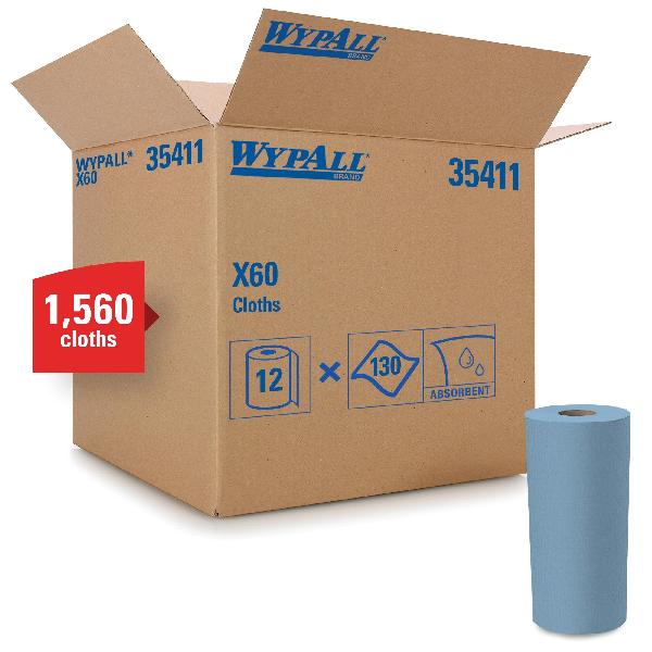 General Purpose Wiper, Lightweight, Series: X60, 13.4 x 9.8 in Size, 130 Sheets Capacity, Blue, Hydroknit*
