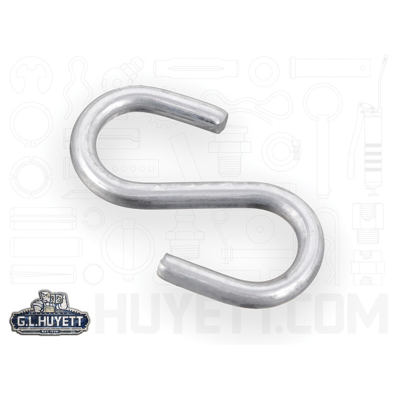 S-Hook, Imperial, 0.12 x 1.313 in, Carbon Steel, Zinc Clear