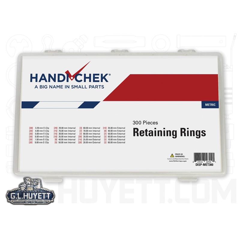 Retaining Ring Assortment, 300 Piece, Carbon Spring Steel, Plain