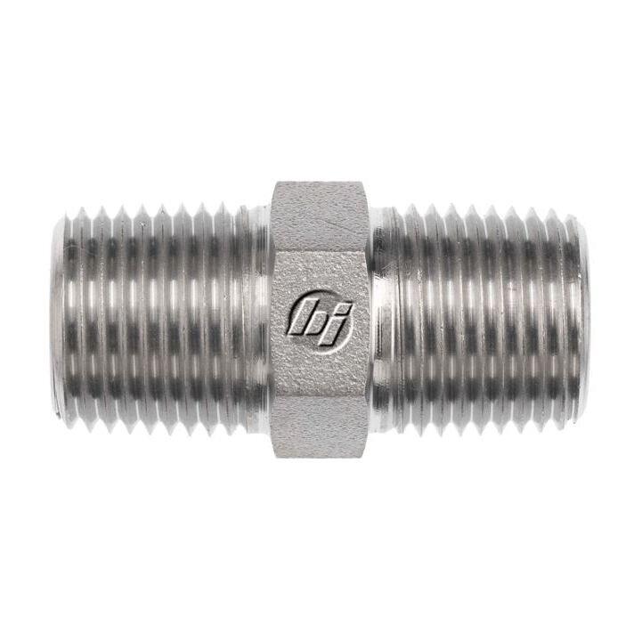 Hydraulic Nipple, Series: 5404, 1/4 Nominal, Male NPTF End Style, 0.625 in Hex, 1.45 in Length, 7200 psi Pressure, Stainless Steel, 1.45 in L Dimensions