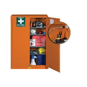 Emergency Preparedness Storage Cabinet, 65 in Height, 43 in Width, 18 in Depth, Manual Door, 2 Doors, 4 Shelves, Steel, Painted, Orange, U-Loc™ Handle