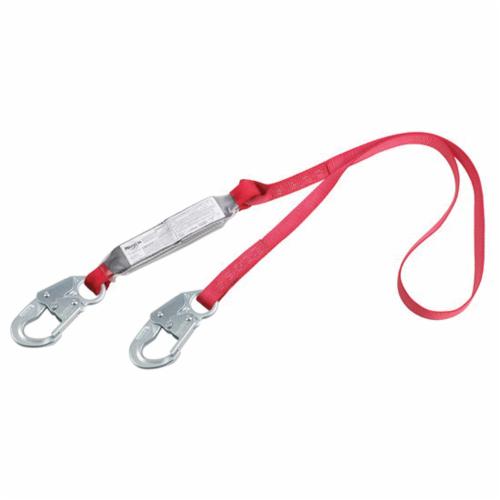 Absorbing Lanyard, Fixed, Series: PRO™ Pack, 130 to 310 lb Load, 3 ft Length, Polyester Webbing Line, Zinc Plated Steel Hardware, 1 Leg, Red, Snap Hook Anchorage Connection, Specifications Met: ANSI A10.32, OSHA 1910.66, OSHA 1926.502