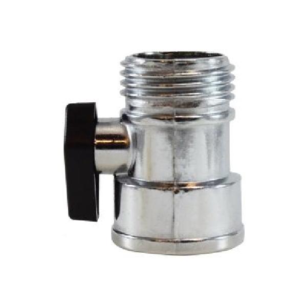 Shut Off Valve, Fitting/Connector Type: Valve, 3/4 Inch Nominal, Female Garden Hose Thread x Male Garden Hose Thread, 1.67 Inch Length, Zinc Alloy, Import