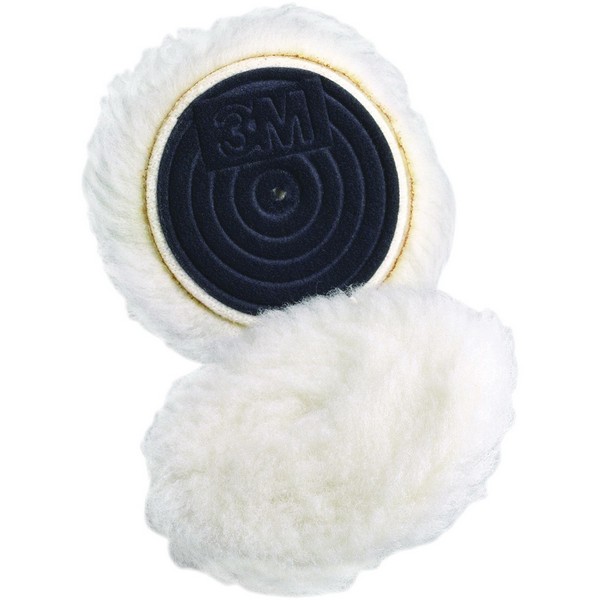 Buffing Pad, Knit Regular, Hook and Loop Attachment, 3 Inch Overall Diameter, 0.94 Inch Thickness, Wool Pad, 15/16 Inch Pile, White