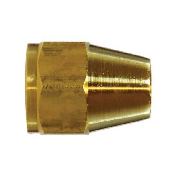 Rod Nut, Short, Fitting/Connector Type: Nut, 3/8 Inch Nominal, SAE Flare Threaded UNF, 0.032 Inch Thickness, 3/4 Inch Hex, 1000 psi, -65 to 250 °F, Brass, 1 Inch Length, Domestic