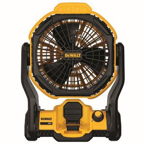 Jobsite Fan, Corded/Cordless, Bare Tool/Kit: Bare Tool, 20 VDC, 500 cfm Air Flow, 7 in Diameter Blade, Lithium-Ion Battery, 4 Ah Battery, 12 in L x 17 in H x 8 in D Dimensions, Yellow