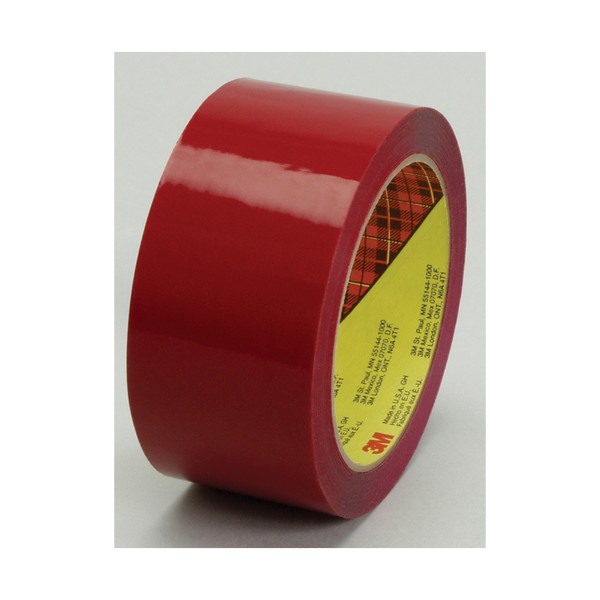 Box Sealing Tape, High Performance, Series: 373, 50 m Length, 48 mm Width, 2.5 mil Thickness, Red, 3 Inch Diameter Core, Hot Melt Synthetic Rubber Resin Adhesive, Polypropylene Film Backing