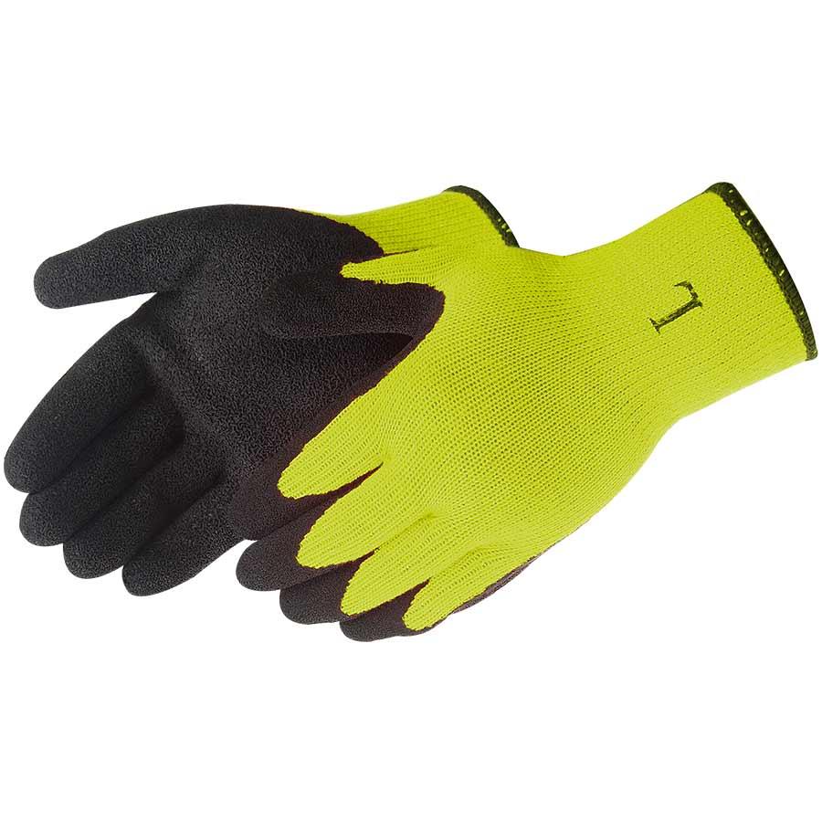 Glove, Series: 4729HY, XL Size, 10 ga 60% Cotton/40% Polyester, Black/Hi-Vis Green, Seamless Style, Knit Wrist Cuff, Textured Latex Coating, Resists: Abrasion/Cut/Puncture/Tear