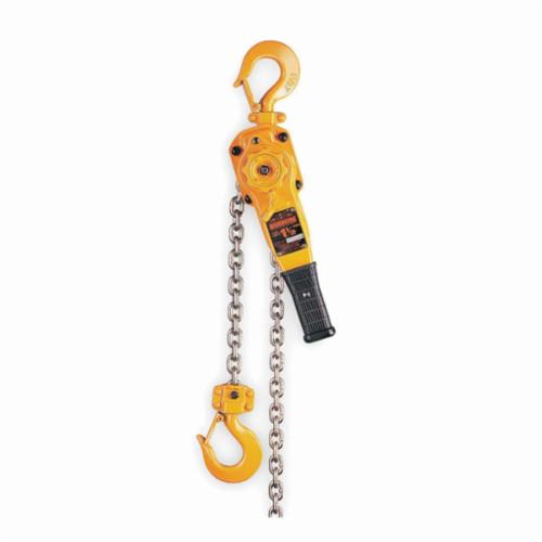 Lever Chain Hoist, Series: LB Series, 1 ton Load, 10 ft Lifting Height, 11-13/16 in Minimum Between Hooks, 1-1/8 in Hook Opening, 72 lb Pull to Lift, 9-5/8 in Lever Length, 11 ft Chain Length, Manganese Chain, 1 Reeving, Weston Brake, Manual Handle, 5.7 x 4.7 in Dimensions