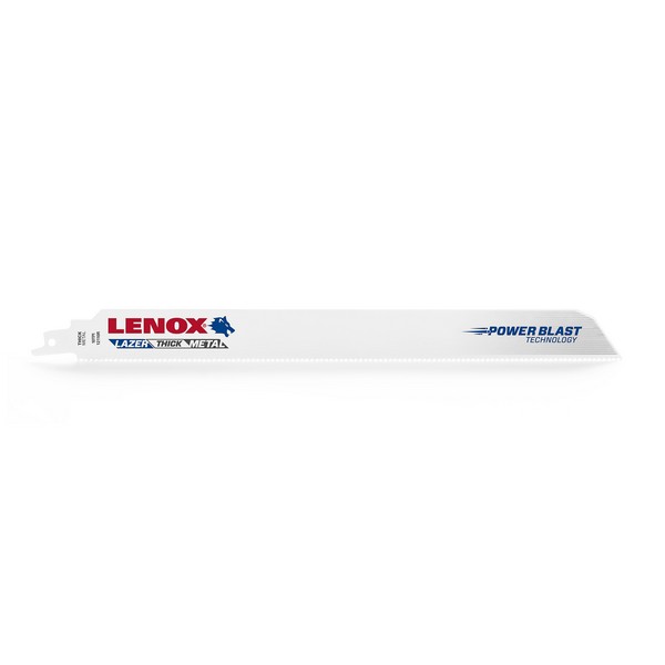 Reciprocating Saw Blade, Shatter-Resistant Straight, 12 in Length, 1 in Width, 0.042 in Thickness, 10 TPI, Patented/Reinforced Teeth, 1/2 in Tang, Universal/Toothed Edge Tang, HSS-Co 8 Cutting Edge, Flexible Steel Body, Bright, Applicable Materials: