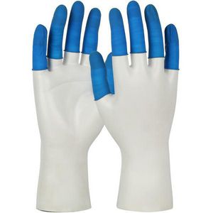 Finger Cot, Powder-Free, Series: BF, L Size, Natural Rubber Latex, Blue, 2-3/4 in Length, 3.5 mil Thickness