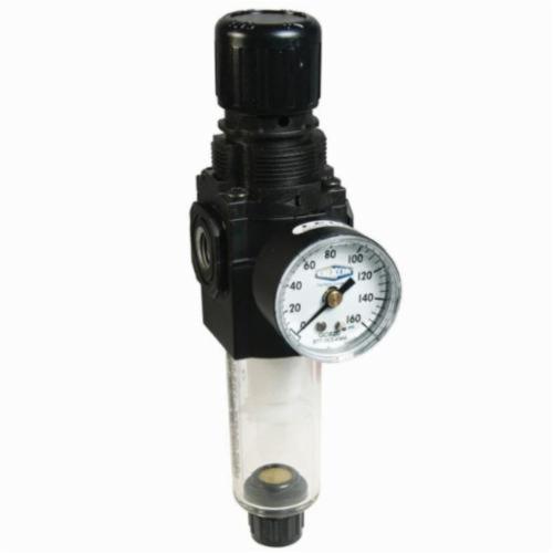 Filter/Regulator, Modular Relieving Sub-Compact, Series: Series 1 B72G, 1/4 Inch PTF Port, 80 scfm, Polycarbonate Bowl, 5 to 150 psi Adjustment, Zinc