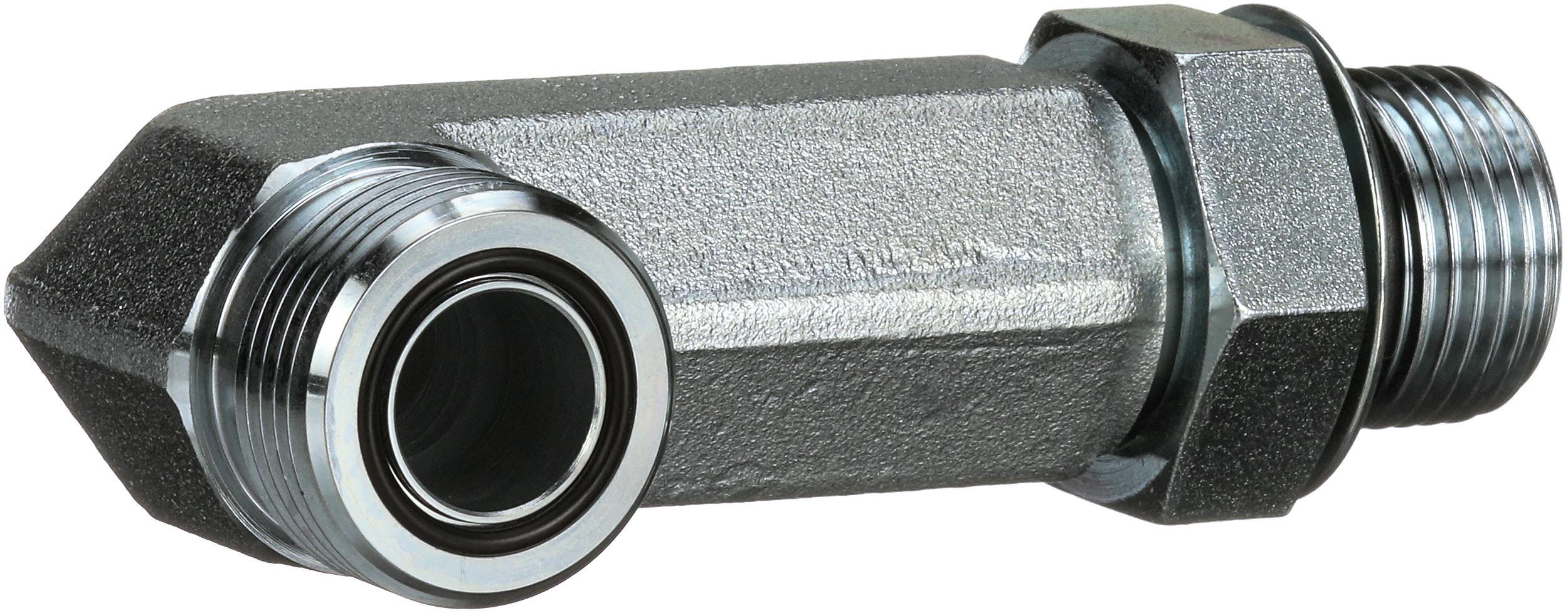Hydraulic Adapter, SAE to SAE, Series: G60, 9/16-18 x 7/16-20 Nominal, Male Flat-Face O-Ring x Male O-Ring Boss Long Drop End Style, 90° Angle, 6000 psi Pressure, Steel, Import
