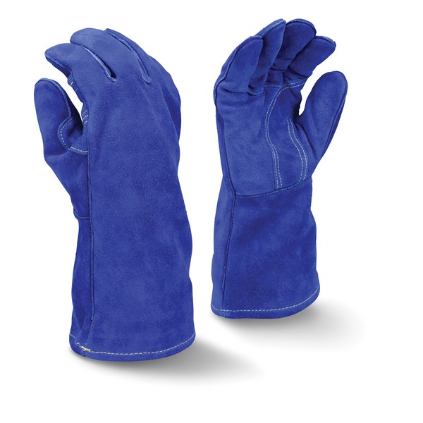 Welding Gloves, Series: RWG5410, XL Size, Premium Side Split Cowhide Leather Palm, Premium Side Split Cowhide Leather, Blue, Wing Thumb/Reinforced Palm/Welted Seam Style, Full Sock Foam Lining, 14 in Length