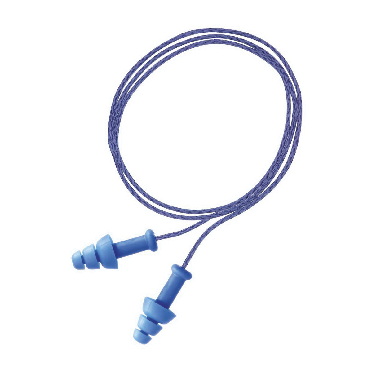 Earplugs, Multi-Use, Series: SmartFit®, Corded, 25 dB Noise Reduction Rating, Triple Flange, Universal, Blue Plug, Thermoplastic Elastomer Plug, Blue Cord, Nylon Cord, 2003/10/EC, 89/686/EEC, ANSI S12.6/1997, ANSI S3.19-1974, EN 352-2:1993, Z94.2-1994 Specifications Met, Reusable Disposable/Reusable