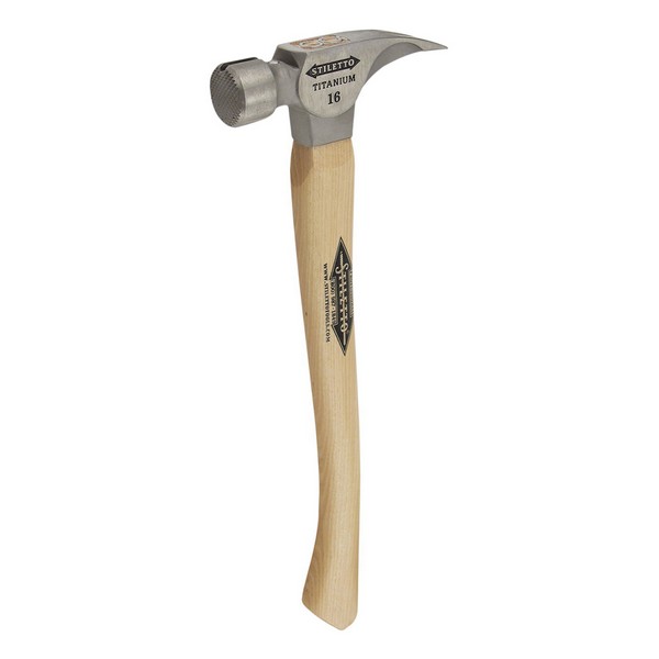 Framing Hammer, Nailing, 18 in Overall Length, Milled Face Surface, 16 oz Head, Titanium Head, Curved, Hickory Wood Handle, Straight Claw Style