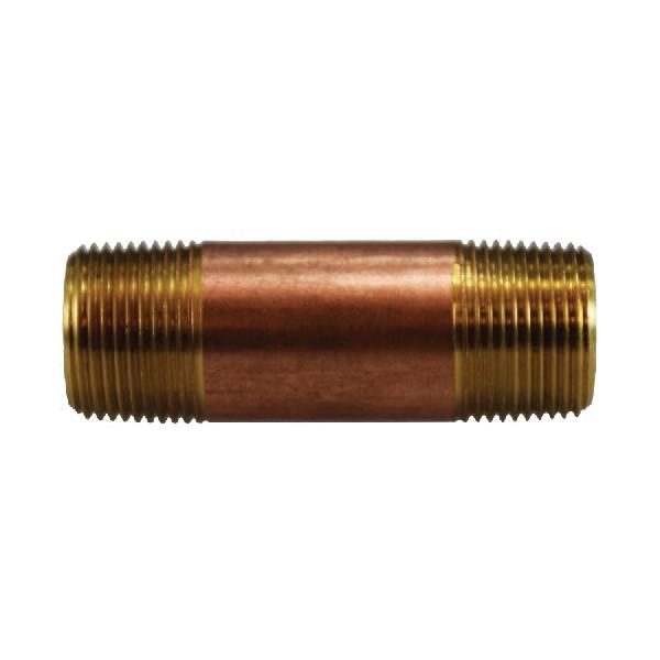 Pipe Nipple, Lead Free Standard, 3/4 Inch Nominal, NPT, 3 Inch Length, 810 psi at 100 °F/810 psi at 200 °F/710 psi at 300 °F/310 psi at 400 °F, 100 to 400 °F, Seamless, Brass, Red, 0.822 Inch Inside Diameter x 1.05 Inch Outside Diameter x 0.114 Inch Thickness, Import