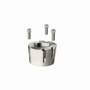 Taper Lock Bushing, Stock Bore, 4-7/16 Inch Bore Diameter, 6.38 Inch Barrel Diameter, 9-1/2 Inch Hub Diameter, 8° Taper, 6.13 Inch Bolt Circle, 3 Bolt Holes, 3/4 x 2 Inch Screw, 110000 in-lb, 4-1/2 Inch Overall Length, 1 x 1/4 Inch Keyway, Iron