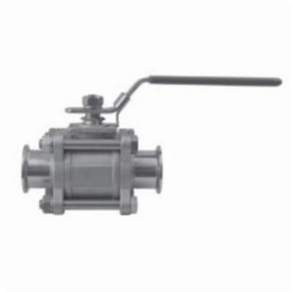 Ball Valve, 2-Way 3-Piece Non-Encapsulated, Series: BV2NG, 3 Inch Nominal, Clamp, 800 psi WOG, Media: Gas, Oil and Water, CF8M Stainless Steel Ball, CF8M Stainless Steel Body, 304 Stainless Steel Washer, Nut and Bolt/316 Stainless Steel Stem Trim, PTFE Body Seal/Seat Ring/Thrust Washer Stem Packing
