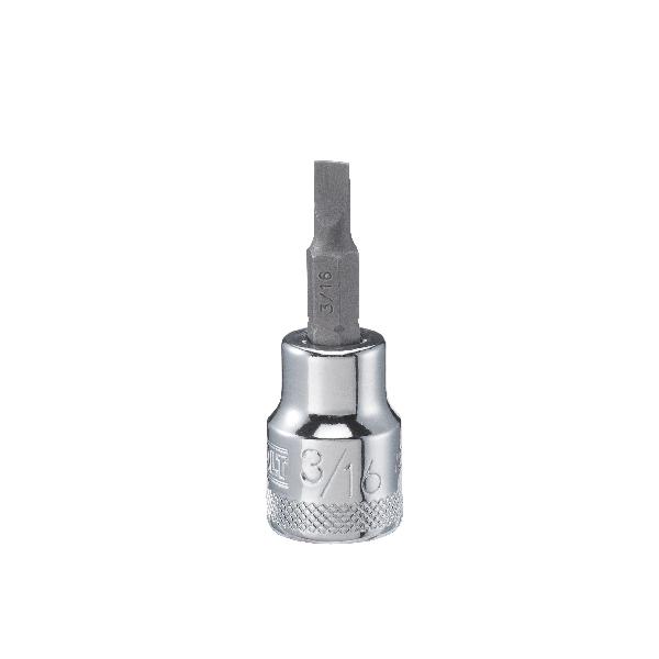 Screwdriver Bit Socket, Impact Rated: No, Measurement System: Imperial, Slotted Drive, 3/8 in Drive, 7/32 in Bit, 15/16 in Bit Length, 1-31/32 in Overall Length, Tether Capable: No, Specifications Met: ASME B107.600/B107.26M, Vanadium Steel, Polished