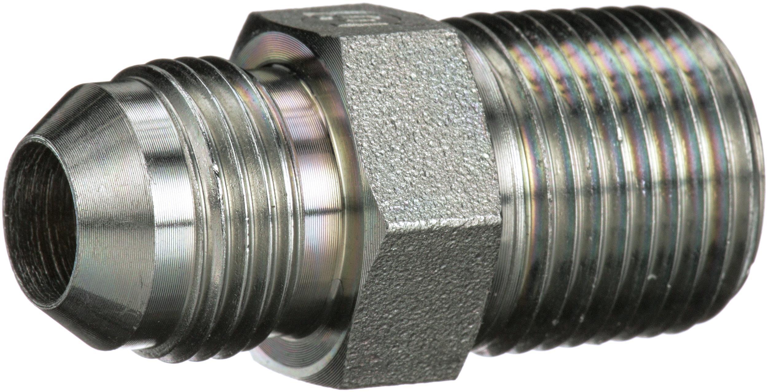 Hydraulic Adapter, Straight, Series: G60, 5/16-24 x 1/8-27 Nominal, Male JIC 37 °Flare x Male Pipe NPTF End Style, 6000 psi Pressure, Steel, Import