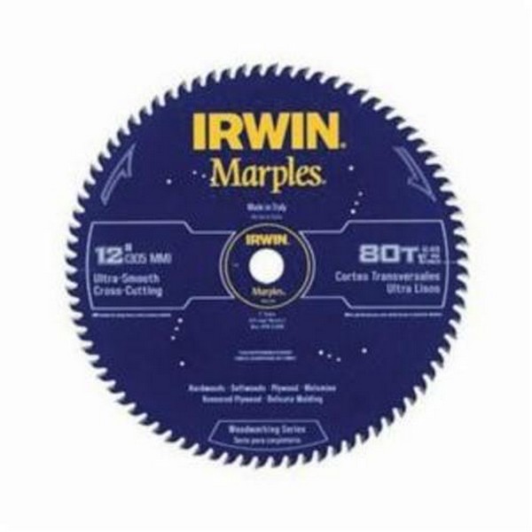 Woodworking Circular Saw Blade, 12 in Diameter, 1 in Arbor, Hi-ATB Teeth, 80 Teeth, 10 deg Tooth Angle, 7000 RPM Maximum, 0.098 in Kerf, Carbide Cutting Edge, Carbide Blade, Non-Stick Coated, Applicable Materials: Hardwood, Laminated Plywood, Laminat