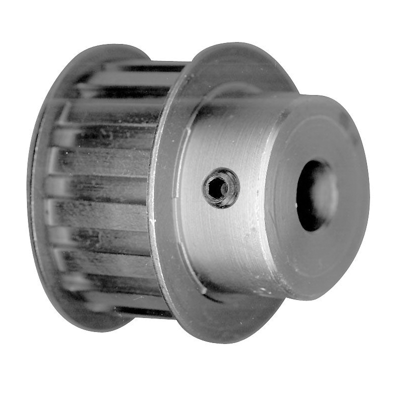 Timing Belt Pulley, 1/4 in Bore Dia, 1.508 in Outside Dia, 1.528 in, 1/5 in Pitch, 9/16 in Face Width, 1.76 in Flange Dia, 1-1/16 in Hub Dia, 11/32 in Hub Projection, 11/32 in Overall Length, Aluminum