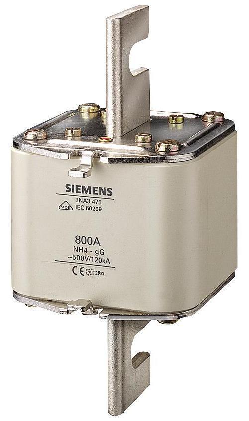 Fuse Link, Low Voltage, Series: 3NA, 1000 A, 500 V AC/440 V DC, 120 kA Interrupt, Class: gG, 120 kA Short Circuit Current Rating, Screw Terminal, Surface Mount, Silver Plated Element, Ceramic, NH4 Body Size