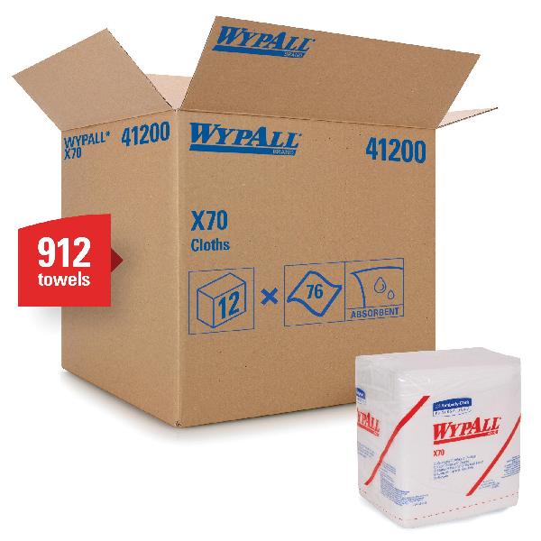 Workhorse® Disposable Wiper, High Tech, Series: X70, 12 in Width, 12-1/2 in Length, White, Hydroknit*, 1/4 Fold Packing, 1 Ply