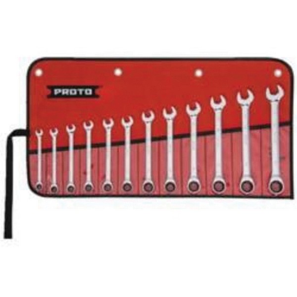 Combination Wrench Set, Non-Reversible Ratcheting, Metric System of Measurement, 8 to 19 mm, 12 Piece, For Use With: 4, 6 and 12 Point Fastener, 12 Point, Box End Drive, Full Polished