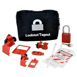 Breaker Pouch Lockout Kit, Language: English, 8 Piece, 1 Padlocks Maximum, 6 in Height, 7 in Width, 2 in Depth, Canvas, Black