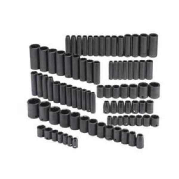 Impact Socket Set, Yes Impact Rated, Measurement System: Imperial, 86 Piece, 6 Points, 3/8 in, 1/2 in Drive, Specifications Met: ASME Specified, Alloy Steel, Black Oxide