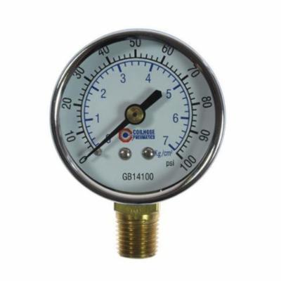 Pressure Gauge, Analog Dry Round, 0 to 100 psi Pressure, 1/4 in NPT Connection, 2 in Diameter Dial, +/- 3-2-3 Percent Accuracy, Bottom Mounting