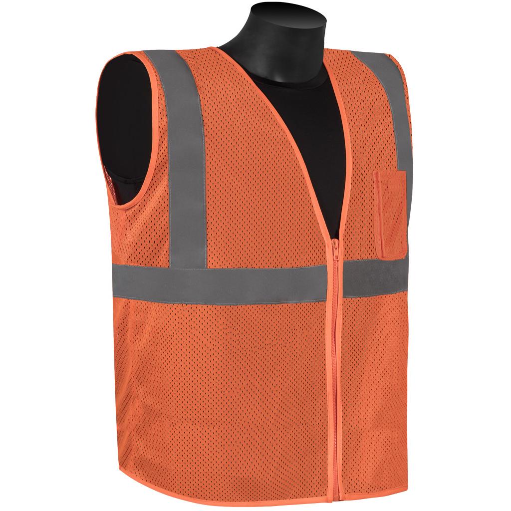 Economy Vest, Reflective, Series: FR16002F, XL Size, Hi-Viz Green, Mesh/Polyester, Front Zipper Closure, 1 Pockets, ANSI Class: Class 2