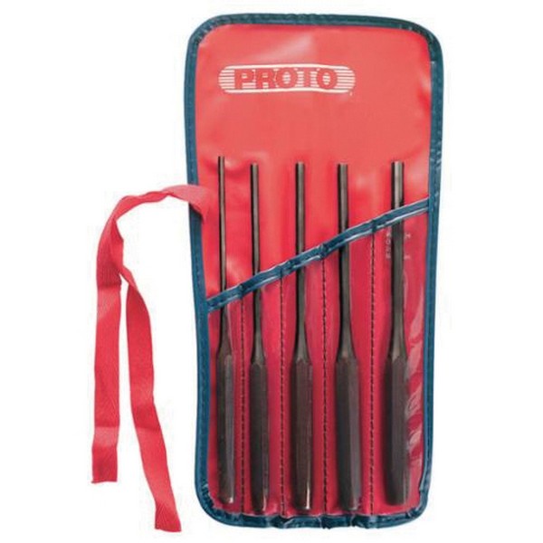 Punch Set, Super Duty, 5/32 to 1/4 in Punch, 8 in Overall Length, 5 Punches, 5 Piece, Long Drive Pin, Corrosion-Resistant: Yes, S2 Steel, Black Oxide