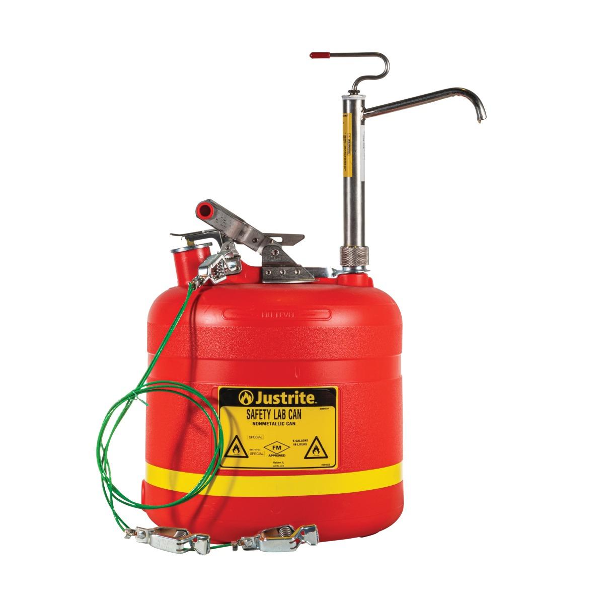 Safety Can, Type I, 5 gal Capacity, 13.5 in Diameter, 25 in Height, 13.5 in Width, Polyethylene/Stainless Steel, Red