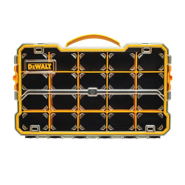 Organizer, 11 in Width, 17-5/8 in Depth, 2-7/8 in Height, 20 Compartments, Polycarbonate, Black/Yellow
