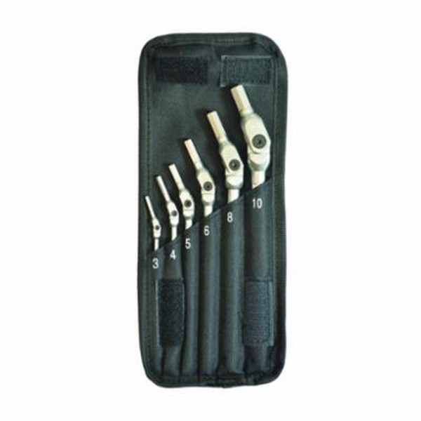 Key Set, Pivot Head, Measurement System: Metric, 6 Piece, 3 to 10 mm Hex, Tool Steel, Matte Chrome