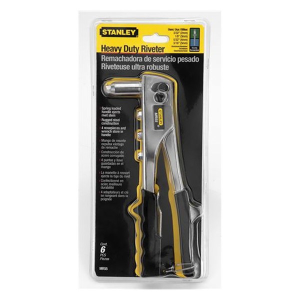 Hand Riveter, Heavy Duty Right Angle, 3/32 in, 1/8 in, 5/32 in, 3/16 in Rivet Diameter, 10 in Rivet Length, Steel, Spring Loaded Handle, Plastic Handle