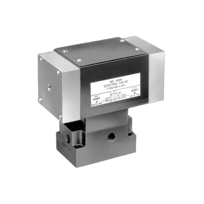 Pump Mounted Valve, 3/8 in Male Port, 10000 psi Pressure, 5 cu-ft/min Flow Rate, 3/4-Way Ports/Ways, Media: Oil, Air Operated Actuation, Steel Body, 4-1/2 in L x 2-1/2 in W x 4 in H Dimensions
