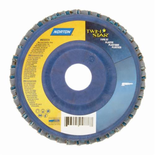 Coated Abrasive Flap Disc, Arbor Thread Quick-Trim Standard Density, Series: R961, 7 in Disc Dia, 5/8-11 Center Hole Thread Size, P40 Grit, Extra Coarse Grade, Ceramic Alumina/Zirconia Alumina Abrasive, Type 27 Flat Disc, Plastic Backing, 8600 RPM Maximum, Red