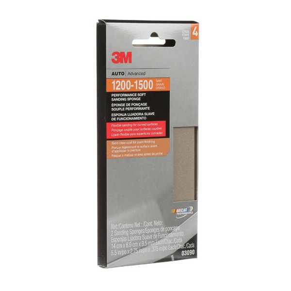 Soft Sanding Sponge, 5-1/2 Inch Overall Length, 2-3/4 Inch Overall Width, 1200 Grit, Ultra Fine Grade, Silicon Carbide Abrasive, Tan
