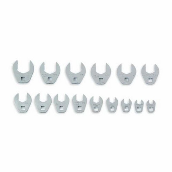 Crowfoot Wrench Set, Anti-Slip Design, Imperial System of Measurement, 3/8 to 1-1/4 in, 15 Piece, 3/8 in Open End Drive, Alloy Steel, Full Polished