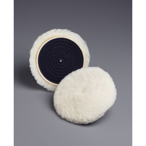 Buffing Pad, Knit II Regular, Hook and Loop Attachment, 5-1/4 Inch Overall Diameter, 0.94 Inch Thickness , Wool Pad, 15/16 Inch Pile, White
