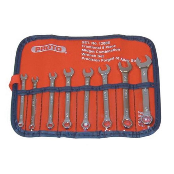 Combination Wrench Set, Standard Short Length, Imperial System of Measurement, 1/8 to 3/8 in, 8 Piece, 6 Point, Straight, Open End, Full Polished