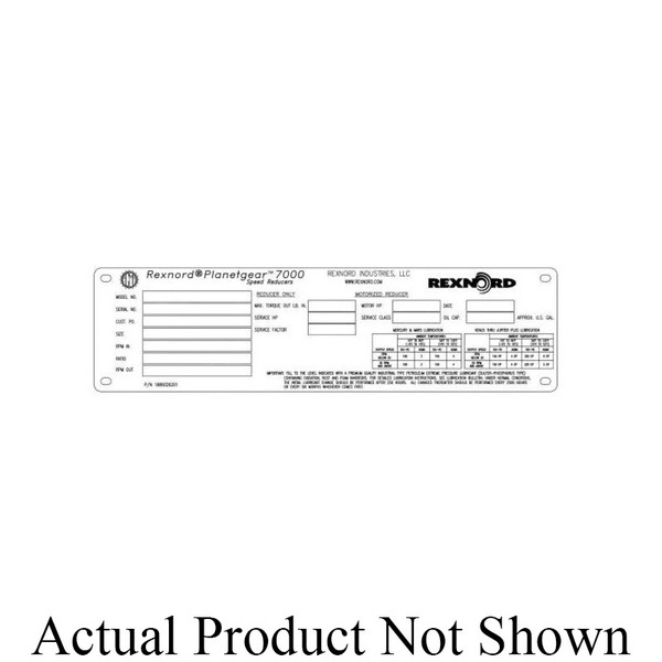 Nameplate Kit, For Use With: Planetgear™ PGSKT Series Size Mercury and Mars Speed Reducers